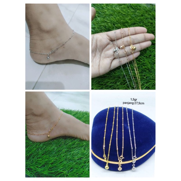 GELANG PERAK ASLI SILVER 925 LAPIS EMAS/GELANG KAKI RANTAI JEDAR+1BEL/ASLI SILVER/FASHION WANITA