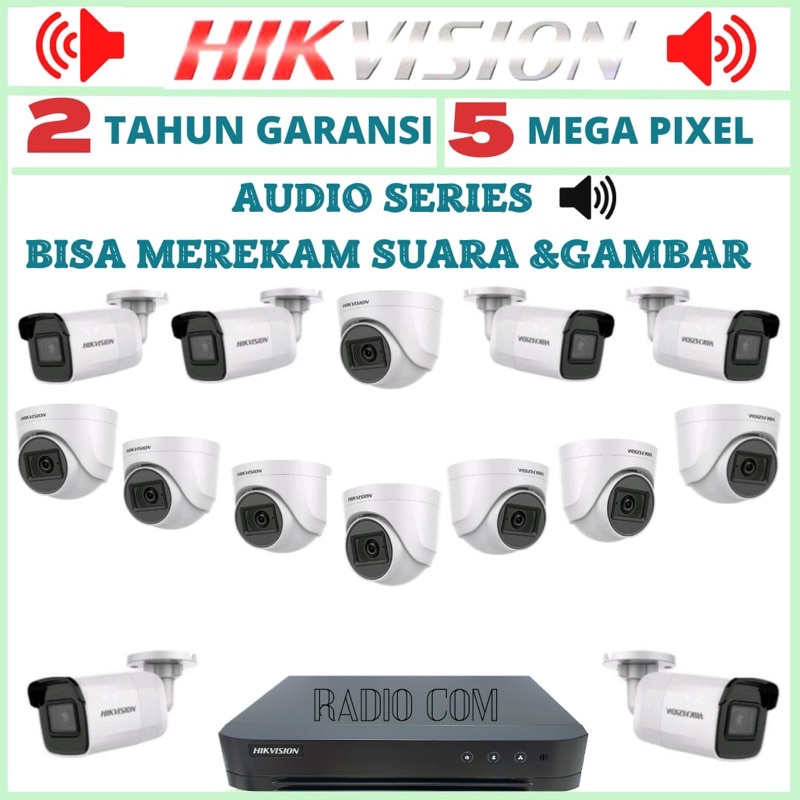 PAKET CCTV HIKVISION AUDIO 16 CHANNEL 14 KAMERA 5MP BISA MEREKAM SUARA DAN VIDEO