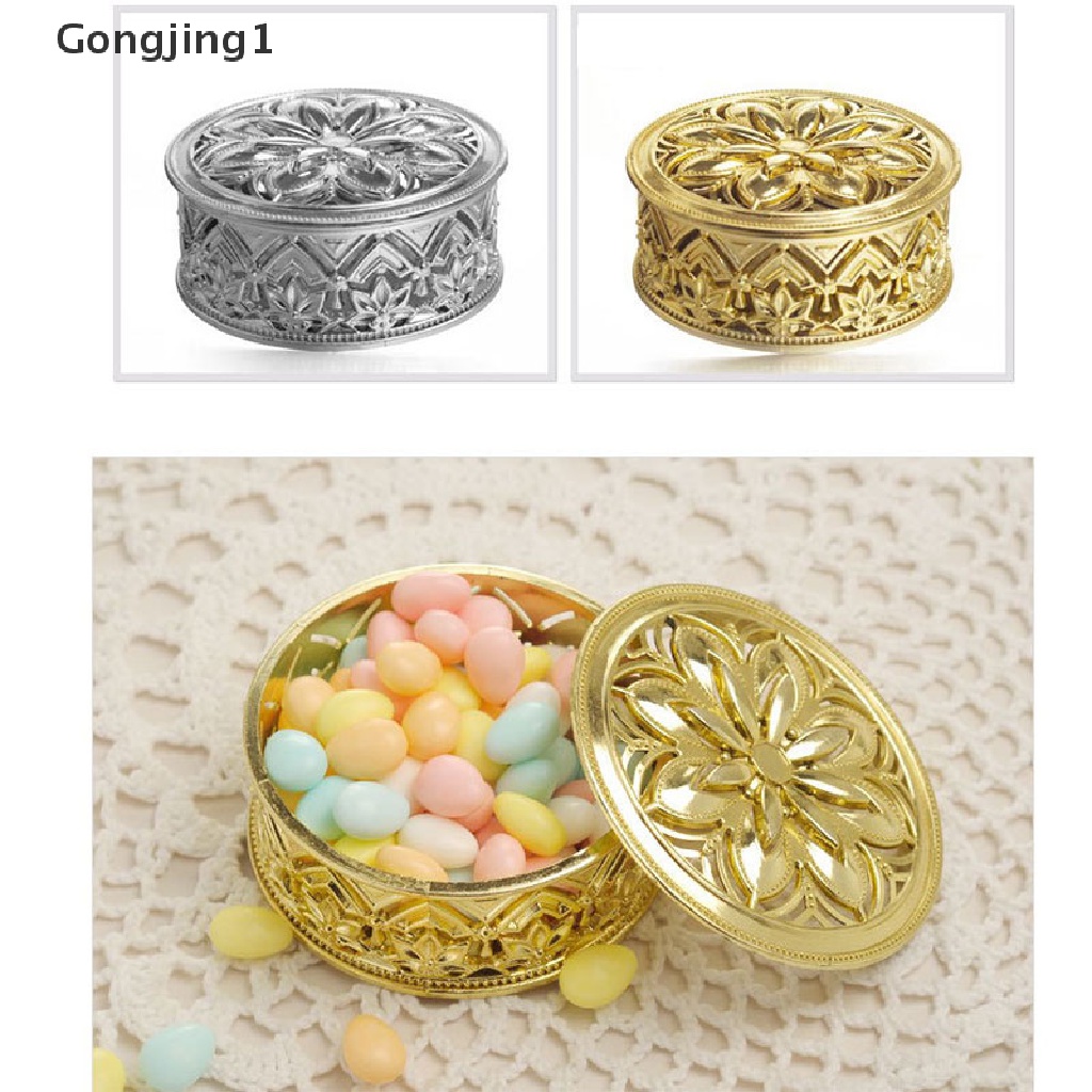 Gongjing1 Kotak Permen / Kue Mini Hollow Foil Emas Untuk Suvenir Pernikahan / Hadiah Bayi