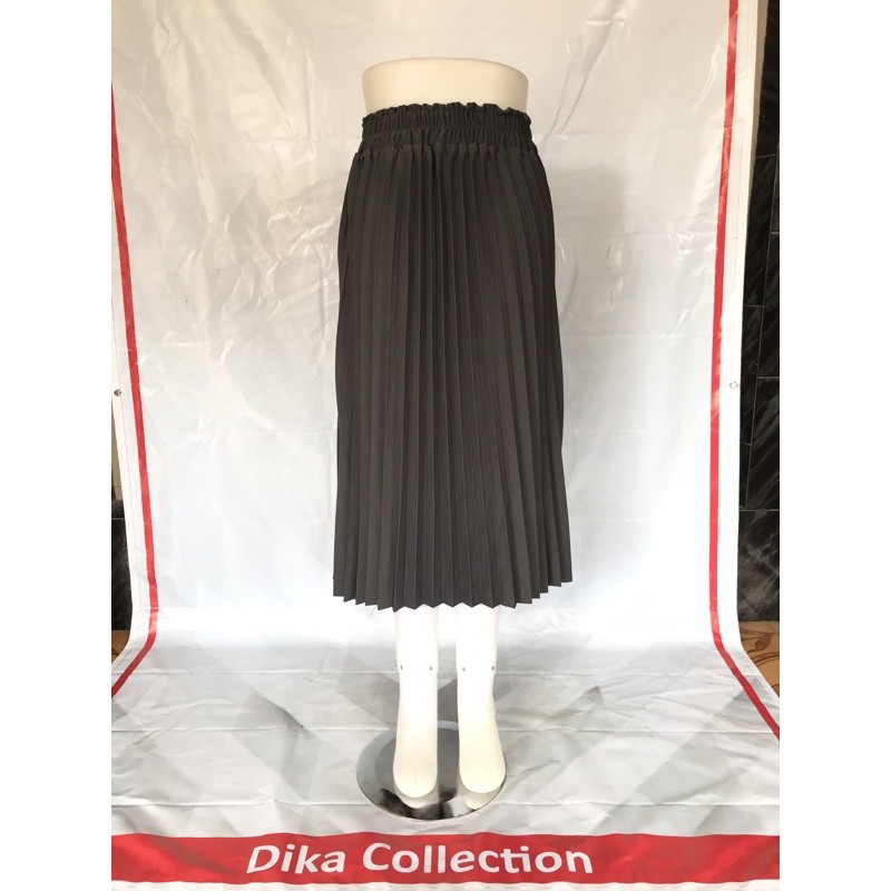 Rok Plisket Midi 7/8 | Rok Midi Plisket Premium Kualitas Import | Bahan tebel Fashion terlaris-Abu Tua