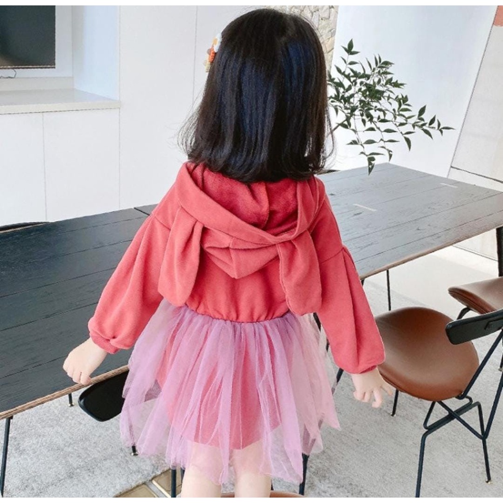 Promo !! Dress anak cewek - dress tutu hodie bunny cute import ukuran 1tahun-3tahun (WARNA : pink, hitam)