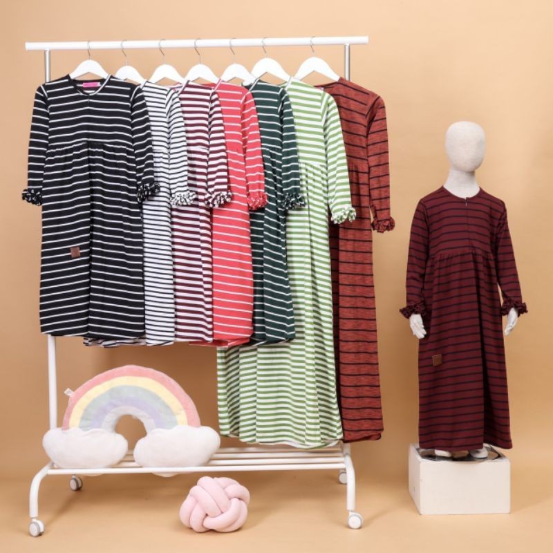 House of Uga Strippy Dress Kids Gamis Stripe Dress Muslimah Anak Perempuan motif strip katun hq
