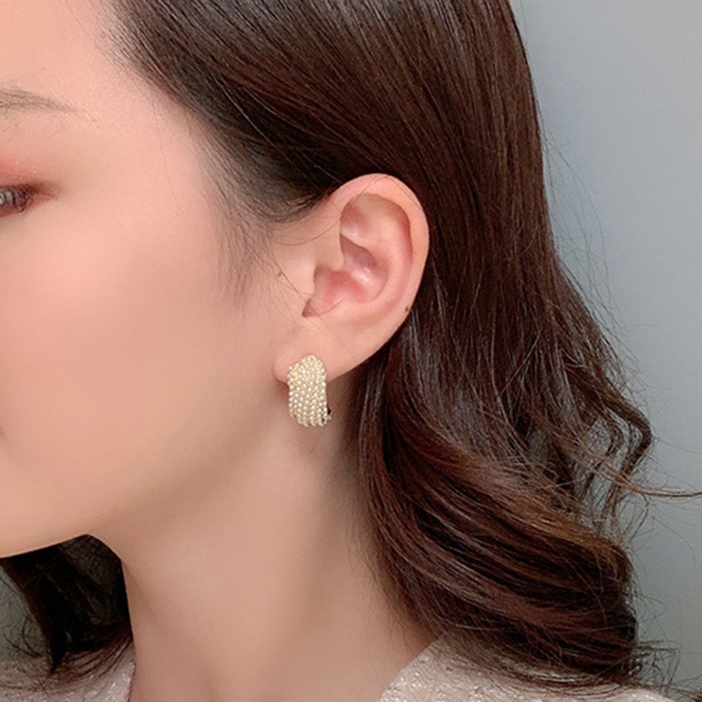 Hu Hu Hu Hu Hu Alat Bantu Pasang Kacamata♡ 1 Pasang Anting Stud Bentuk C Aksen Mutiara Tiruan Untuk Wanita