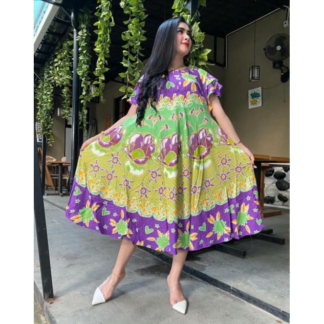 daster jumbo lengan pendek sogan baju hamil dan busui atasan batik pekalongan bahan rayon baju tidur dress wanita baju perempuan motif batik