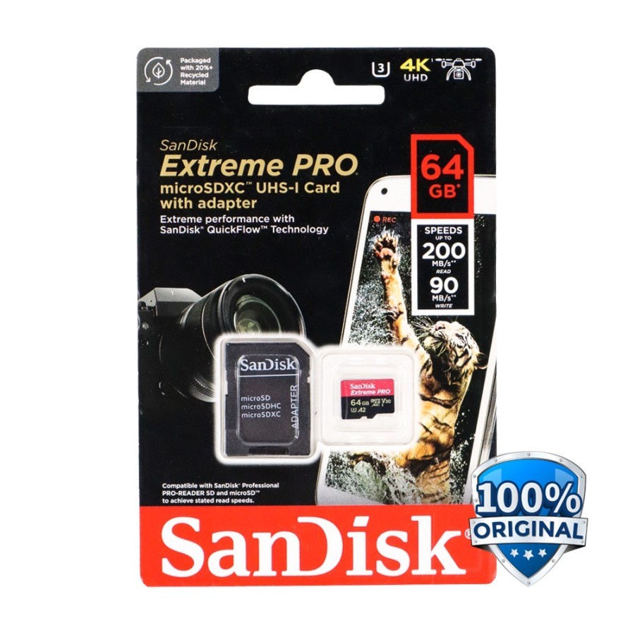 ORIGINAL SANDISK EXTREME PRO MICROSD 64GB 200MB/S A2 MICRO SD ADAPTOR