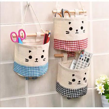 ~ PIYOSHI08 ~ Storage Rak Gantung Motif Kucing Pouch Kanvas Kitty Lucu Murah AF68