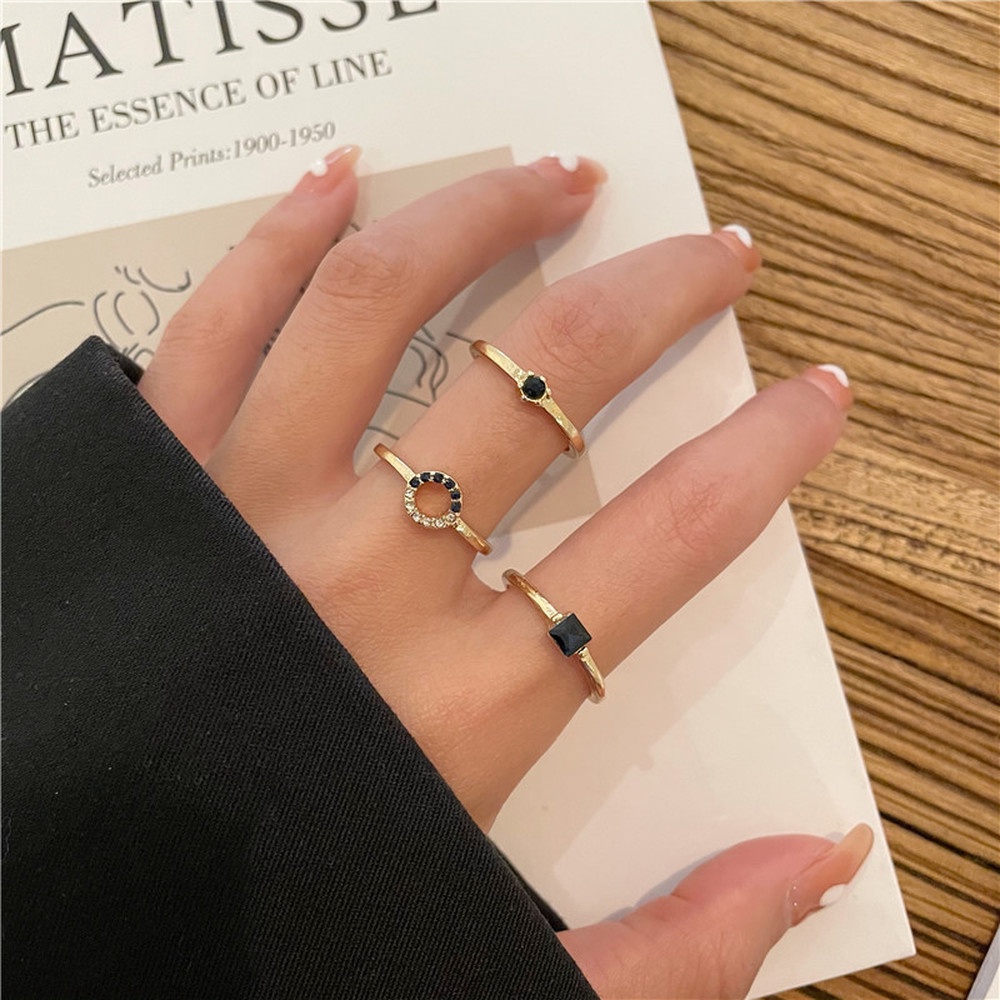 3 pcs/pack Diamond Ring Trend Personality Light Luxury Combination Finger Loop Fashion Accessories Jewelry Gifts