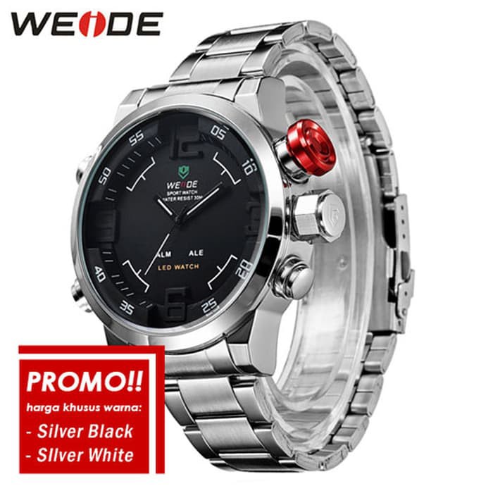 Jam Tangan Pria Weide WH2309 Original Water Resist 30M - Silver Black