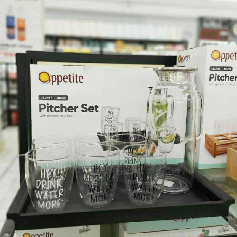 PITCHER SET WITH BLACK TRAY INFORMA / GELAS TAMU SET MURAH