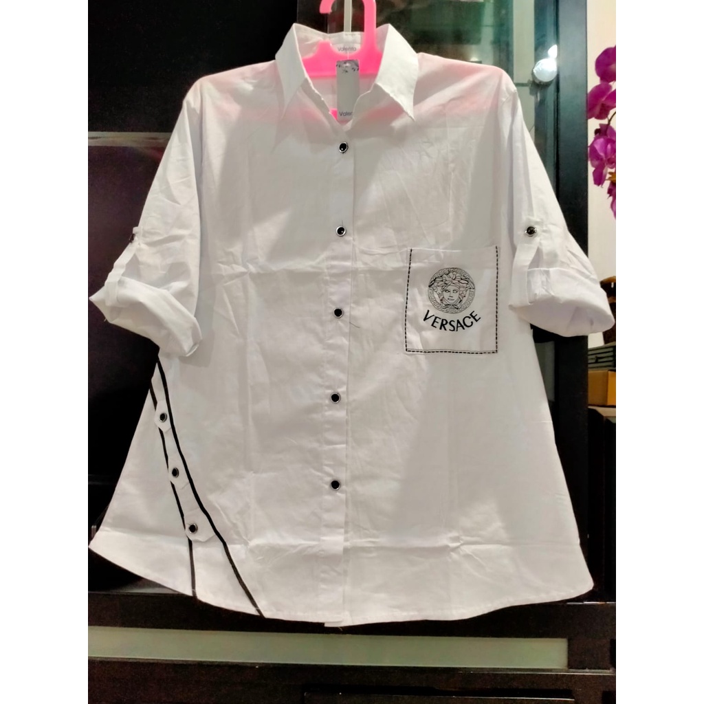 Atasan Putih Bordir Versace Wanita Katun / Blouse Kemeja Perempuan Katun Murah
