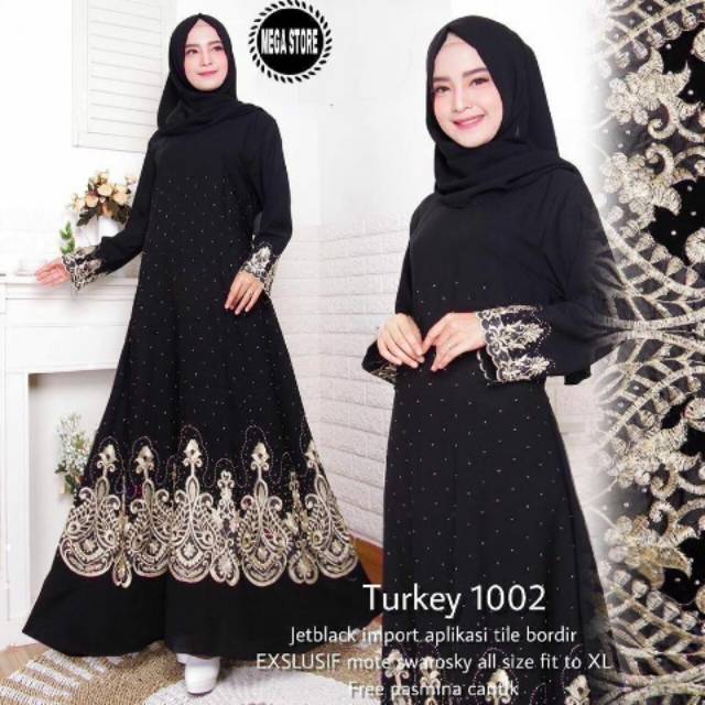 Baju Muslim Abaya Bordir Gamis Maxi Dress Arab Saudi Bordir Zephy Turki