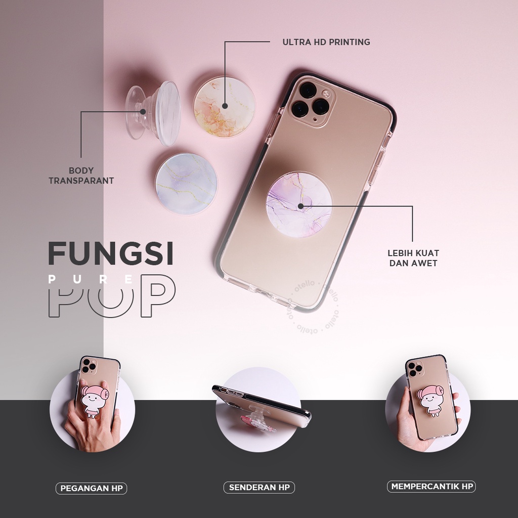 Griptok 3D Pentol Akrilik Pure Pop Phone Grip Socket Holder Stand HP Grip Pegangan Handphone