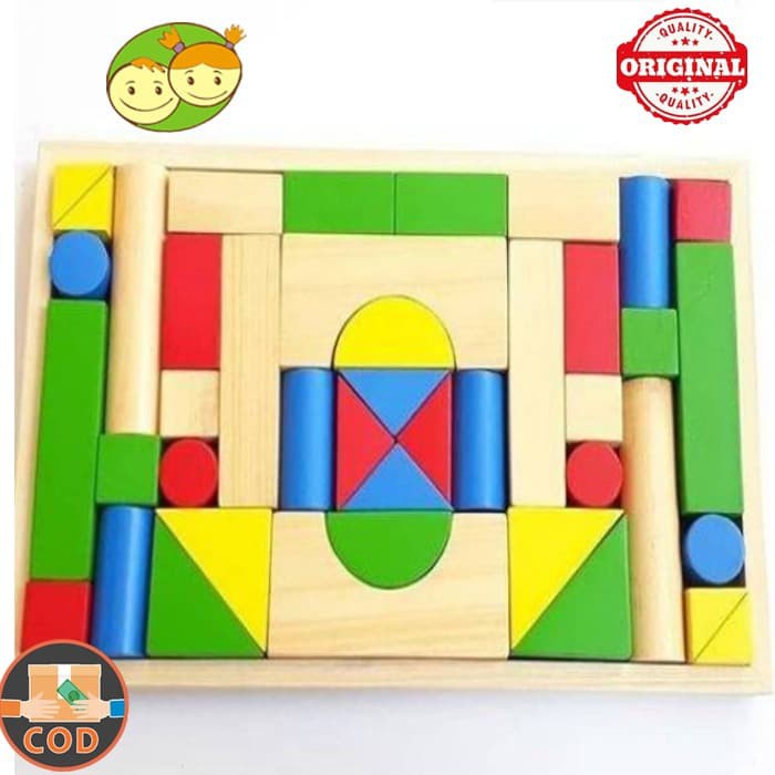 Mainan Balok Kayu Anak - Balok Lego Susun Kayu Membentuk Bangunan