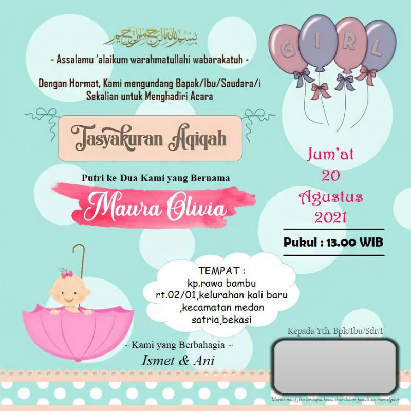 Undangan Digital Aqiqah JPG/FOTO (AQ5)