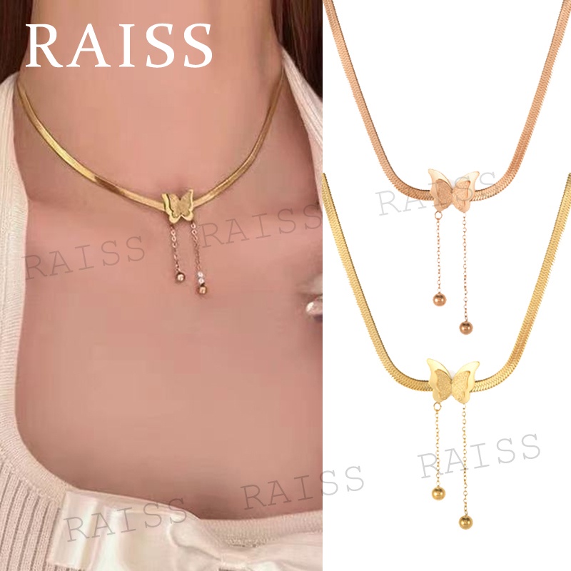 Kalung Titanium Kupu- kupu Gold Juntai Kalung Rantai Tulang Ular Liontin Kupu-Kupu Bahan Titanium Steel Warna Emas Untuk Wanita