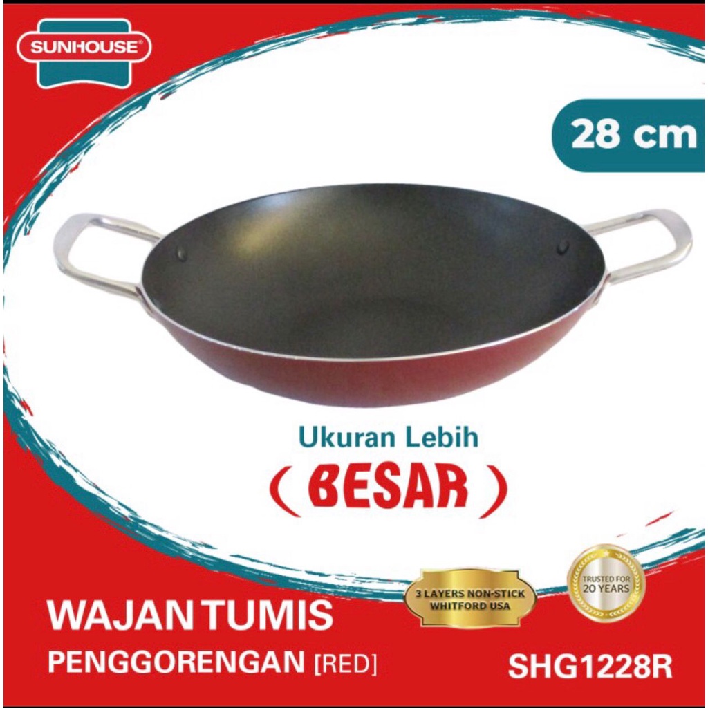 Wajan Tumis Sunhouse SHG 1228R Anti Lengket Hitam Merah 28Cm