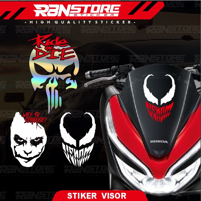 (NEW) STIKER VISOR UNTUK MOTOR NMAX,PCX,LEXY,ADV WARNA PUTIH POLOS DAN VARIASI MERAH CUTTING STICKER