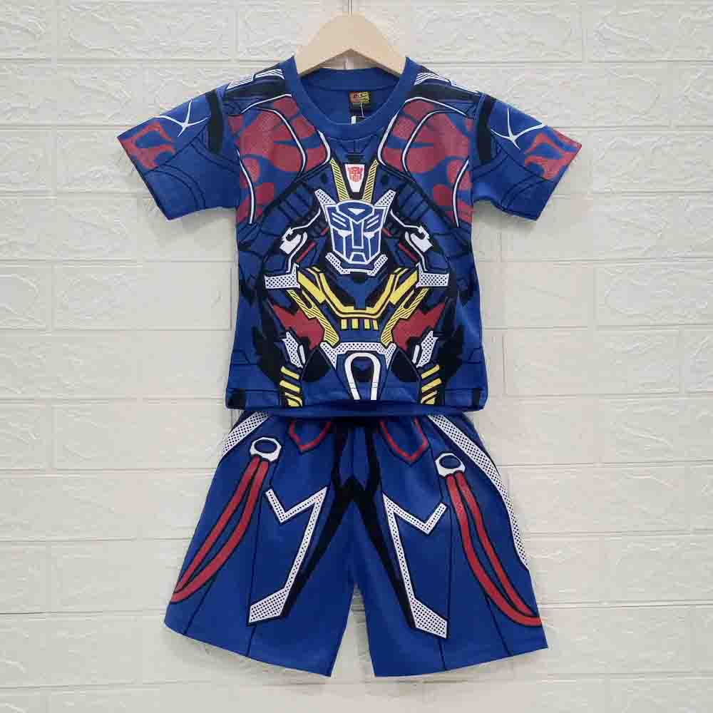 MKids88 - Baju Setelan Kaos Anak Superhero Karakter IRONMAN Bumblebee Optimus Batman Ultraman dll