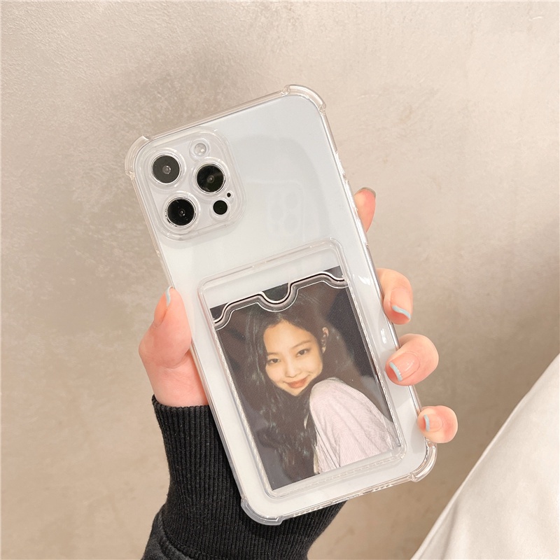 Soft Case Silikon Transparan Shockproof Dengan Holder Kartu Untuk iPhone 14 Pro Max 13 Pro Max 12 Pro 12 mini XS Max 11 Pro