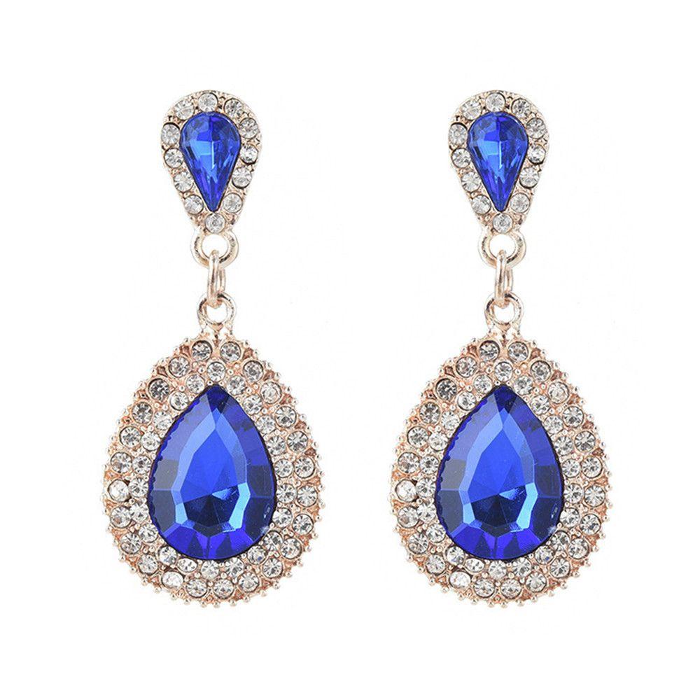 Lily Water Drop Rhinestones Earrings Multicolor Istana Wanita Retro Anting Kristal