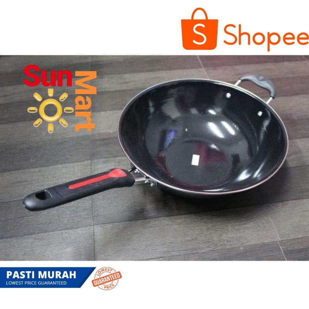 Wajan Bergagang 1 / Frypan Fujika Bahan Enamel Hitam Ukuran 32 Cm