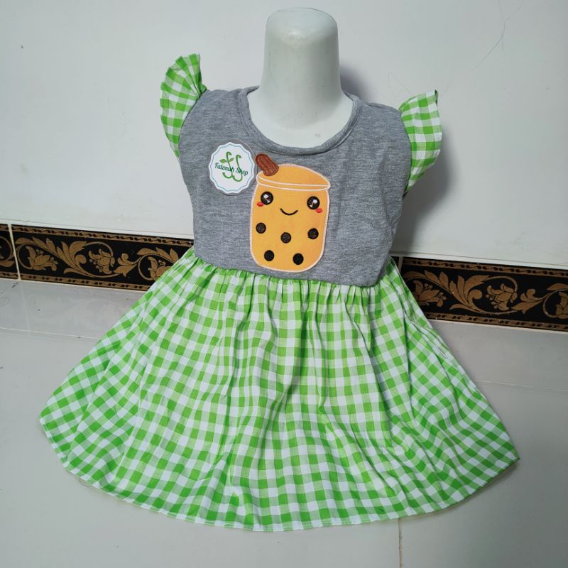 Dress Boba Anak 1,5 tahun- 3 tahun gaun anak cewek viral 2 tahun  baju anak cewek perempuan bo ba gemuk ( dress boba First )