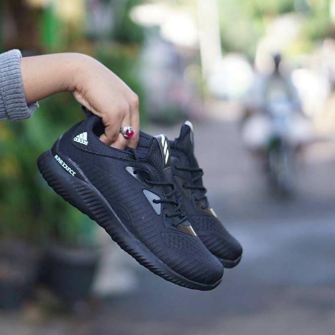 promo adidas alphabounce for man / pria running fitness olahraga full black terbaru