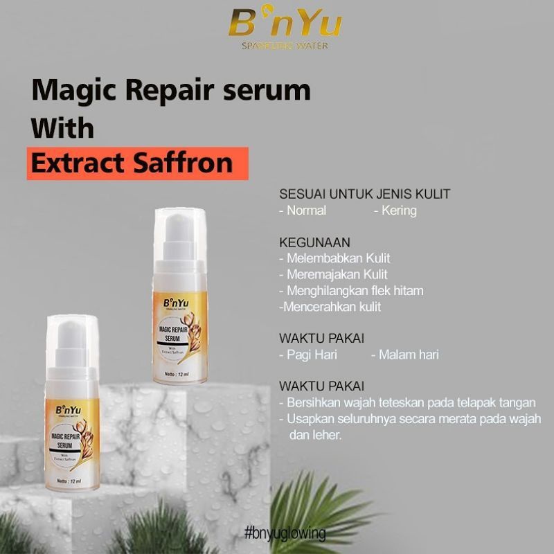 BNYU magic repair serum extract saffron | b'nYu sparkling water