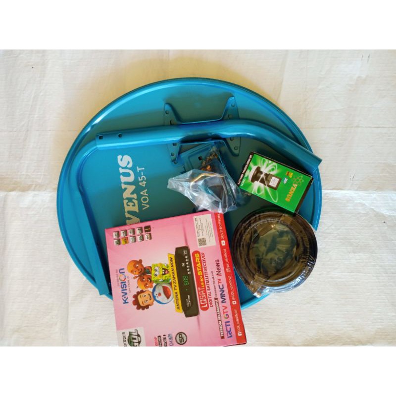 parabola mini vvenus biru uk 45cm set kabel lnb+reseiver lg sat gol/k vision/ mnc group