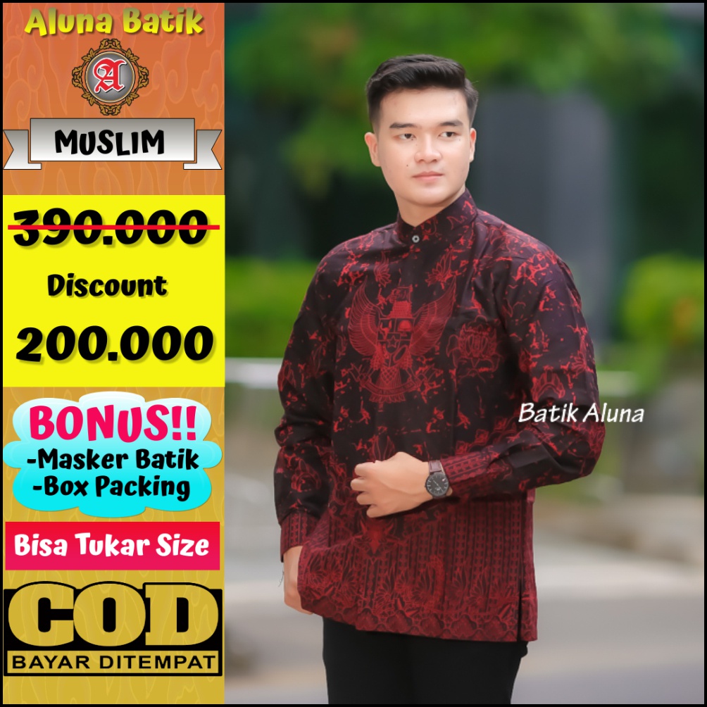 Kurta Dewasa Batik Muslim Pria Lengan Panjang Premium Lapis Furing Produksi Batik Aluna MBA 007