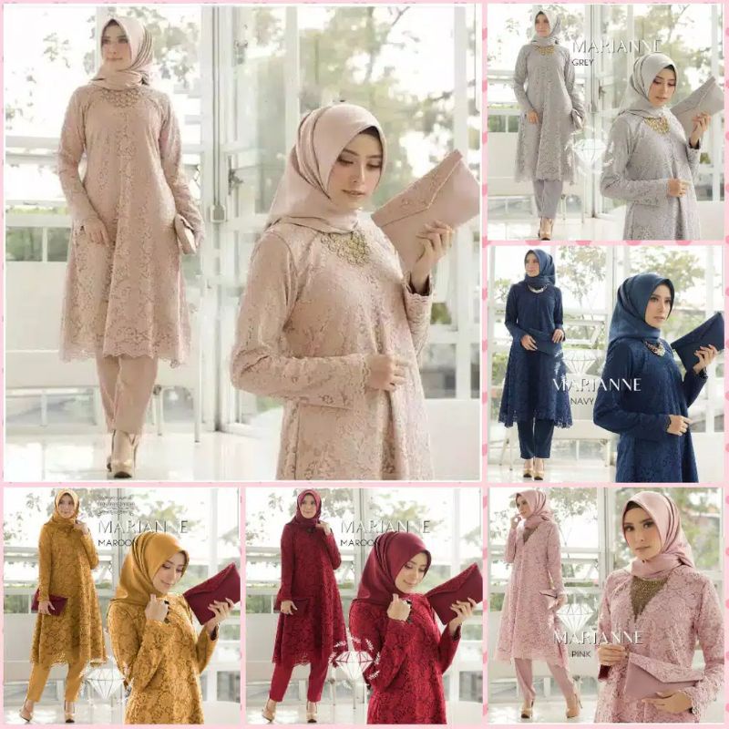 JUMBO SETELAN MARIANE TUNIK ATASAN BROKAT CORNELY +CELANA PINGGANG KARET FIT LD 100 110  120