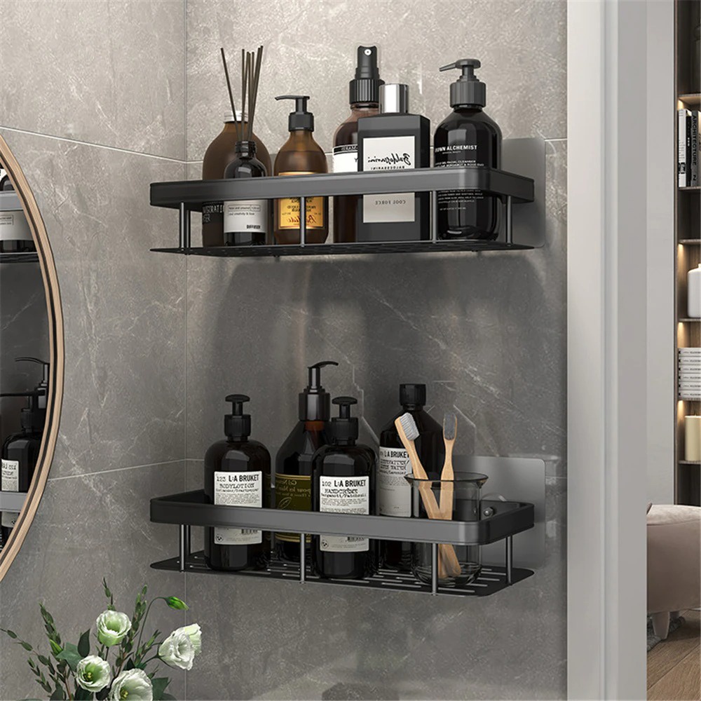 Rak Gantung Kamar Mandi Sabun Sampo Dekorasi Premium Elegan Aesthetic Bahan Aluminium Tebal Kuat Rak Botol Rak Dapur Ruang Kamar Serbaguna Anti Karat Bathroom Organizer Rack