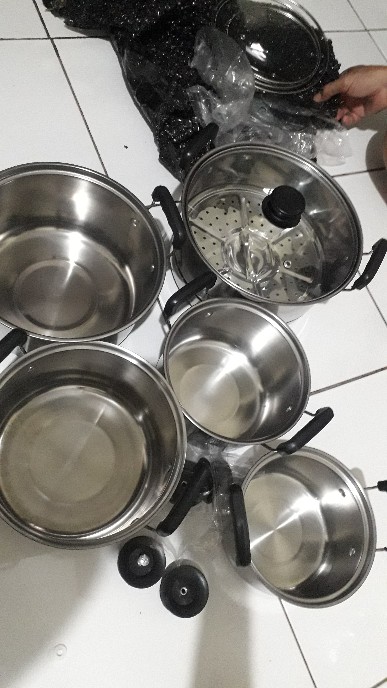 Panci Set5 Pcs Tutup Kaca Panci Set Stainless Steel Panci Beranak Ada Kukusan Murah Pabrikwps