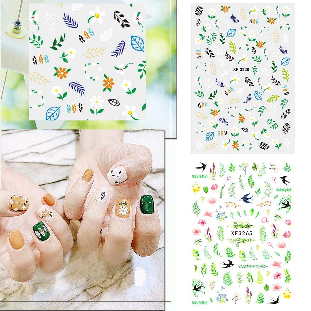 [POPULAR] Nail Art 3D Nail Sticker Star Transfer Stickers Shining Decals Rose Flowers Geometric Waved Self Adhesive Lines Stripe Nail Art Decoration