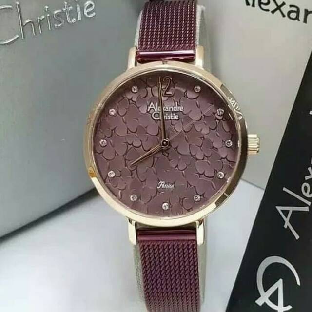 JAM TANGAN WANITA / CEWEK ALEXANDRE CHRISTIE AC 2728 ROSEGOLD MARUN