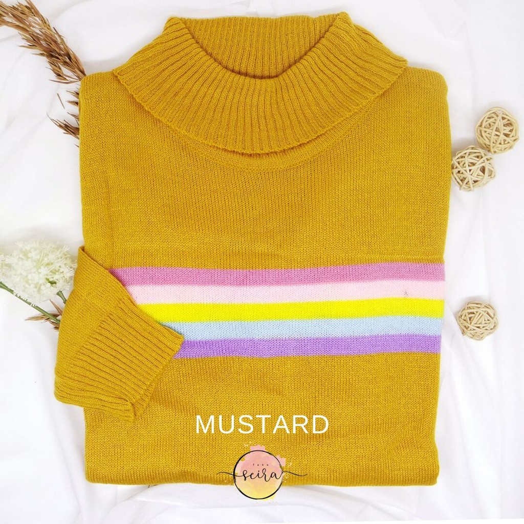 [BISA COD] Sweater Rajut Halus Turtleneck Rainbow / Atasan Wanita Rajut