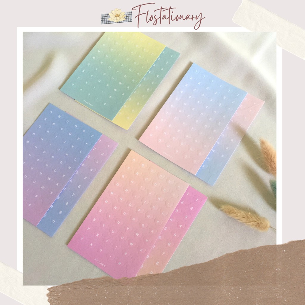 

2 lembar/set (Candy-Ombre-Heart) Alphabet - Number Sticker Sheet Bujo Planner Polaroid