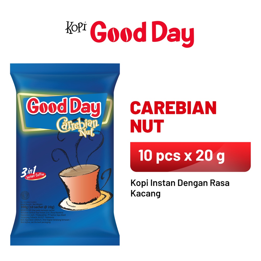 Promo Harga Good Day Instant Coffee 3 in 1 Carrebian Nut per 10 sachet 20 gr - Shopee