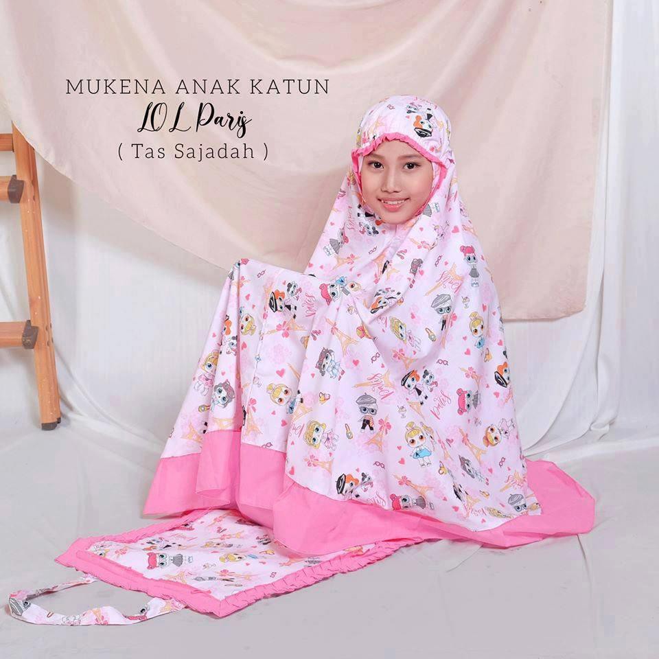 Mukena Anak Katun Lola Paris Pink ( Tas Sajadah )