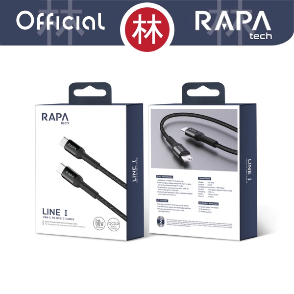 RAPAtech DC1013 - LINE I - USB-C to USB-C Cable Type-C 60W QC3.0 100cm
