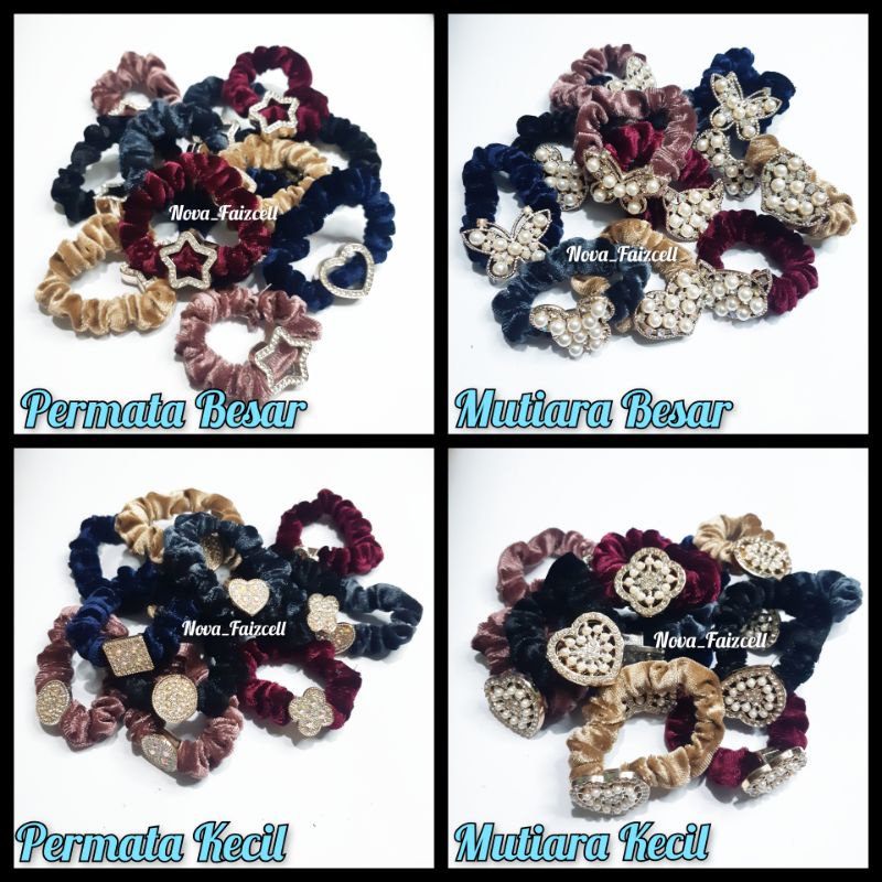 Ikat Rambut Bludru Permata &amp; Mutiara Dewasa