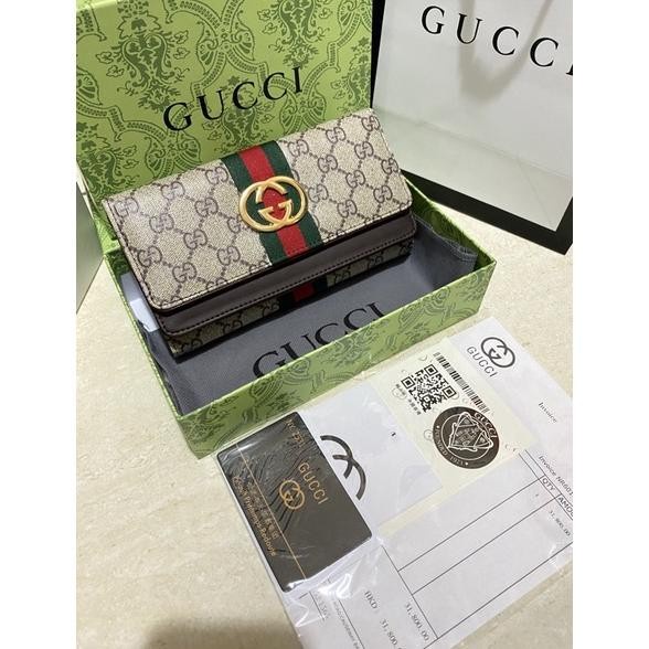 

(TERLARIS) DOMPET GUCCY LIPAT 2 ITALIAN FREE BOX+PAPERBAG - Coklat