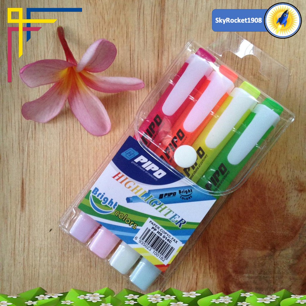 

PIPO Highlighter PP HS 014C Original Isi 4 Pcs Stabilo Penanda Bacaan