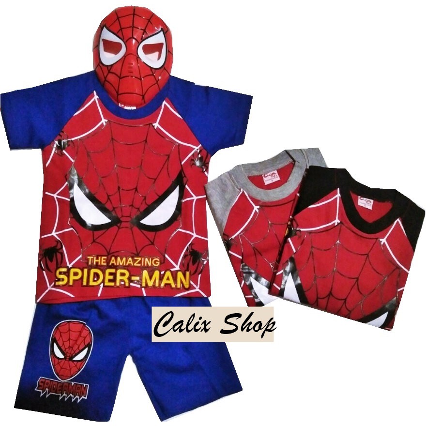 Setelan Anak SPIDERMAN 1 – 10 Tahun Sablon Bahan Katun Adem