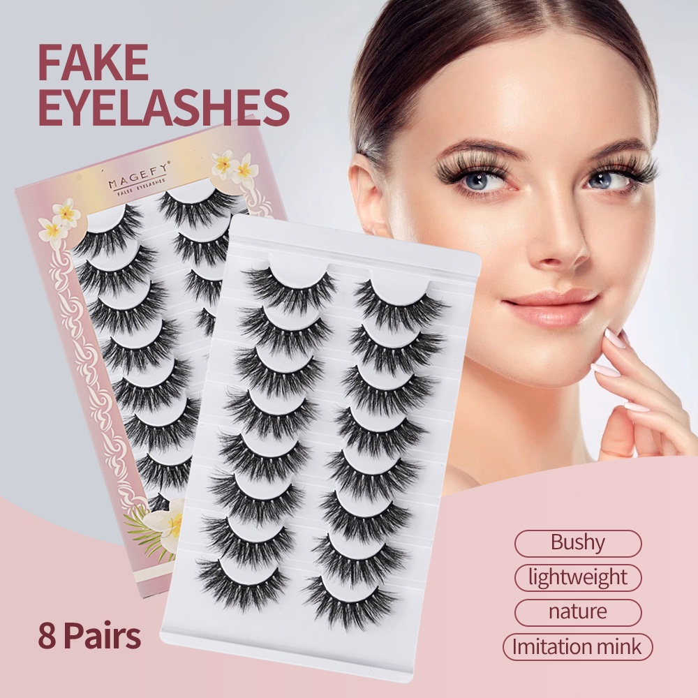 Magefy 8 Pairs 3D Natural False Eyelashes/Thin Long Extensions Thick Curls False Eyelashes