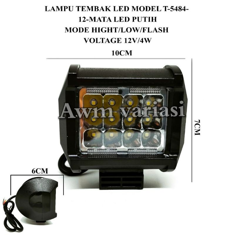 Lampu Tembak Sorot LED 12 Mata Cree Plus Biru Flash Motor Mobil