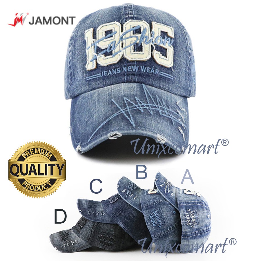 Topi Baseball JAMONT 1985 Fashion Jeans Hat Casual Sport Pria Wanita