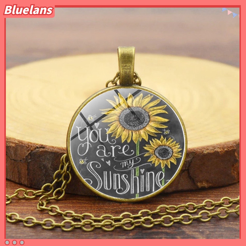 Bluelans Vintage Sunflower You Are My Sunshine Cabochon Glass Chain Necklace Jewelry