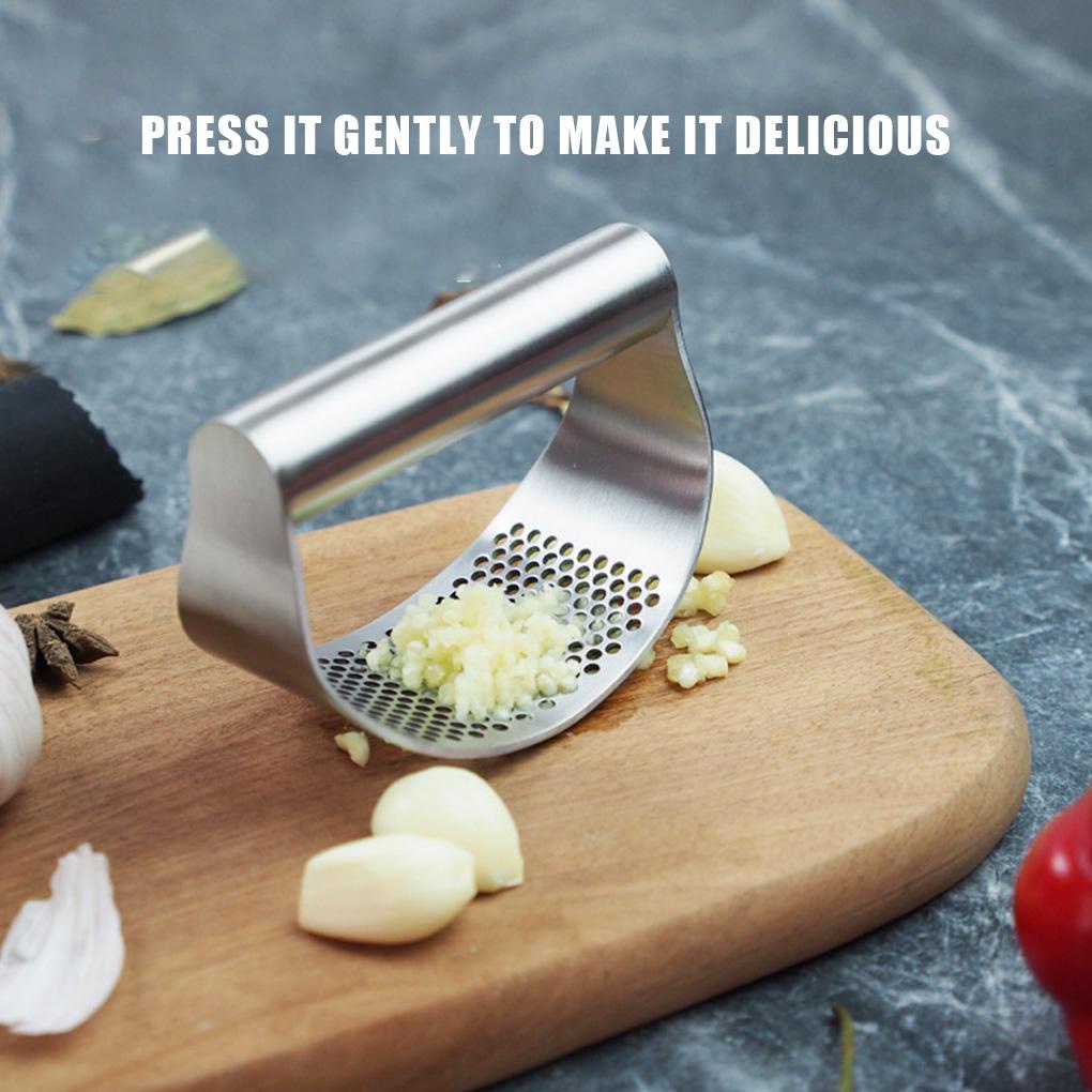 Stainless Manual Garlic Press Crusher Squeezer Curved Masher Multi-Fungsi Gadget Dapur