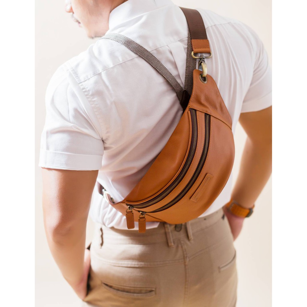 HERMAN VINCENT - Leather Bag - Waist Bag - Sling Bag - Tas Pinggang Kulit Pria (92253)